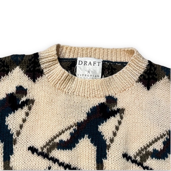 Vintage Draft Nordic Alpine Sweater Cross Country Ski HandKnit 100% Wool - Picture 2 of 7